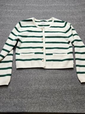 Scotch Soda Cardigan Womens M Green Stripe Button Knit Sweater
